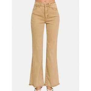 NEW tan denim frayed hem flare ankle bell bottom retro vintage style jeans 12/14